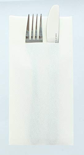 Mank GmbH Airlaid Besteckservietten Uni 40 x 40 cm 1/8-Falz, Premium Einweg Servietten saugstark, stoffähnlich Basic 75 Stück (Weiss)