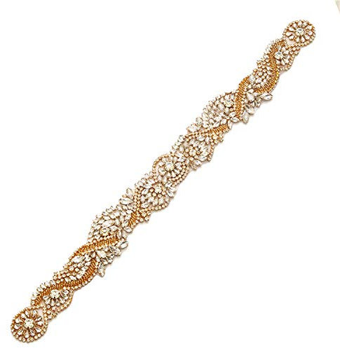 Applique con strass per abito da sposa, cinture da applicare con ferro da stiro, decorazione floreale, 1 pezzo, Gold, Taglia unica