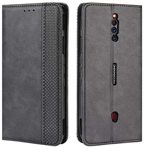 HualuBro Funda para ZTE Nubia Red Magic 5G, Funda Libro de Retro PU Cuero con Ranura para Tarjetas y Billetera Flip Cover Magnético Carcasa para ZTE Nubia Red Magic 5G Case (Negro)