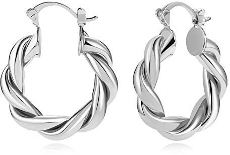 LILIE&WHITE Silberne Creolen Ohrringe für Damen, Gedrehtes Design, Hochglanzpoliert, Zeitloser Schmuck für Alltag und Anlass
