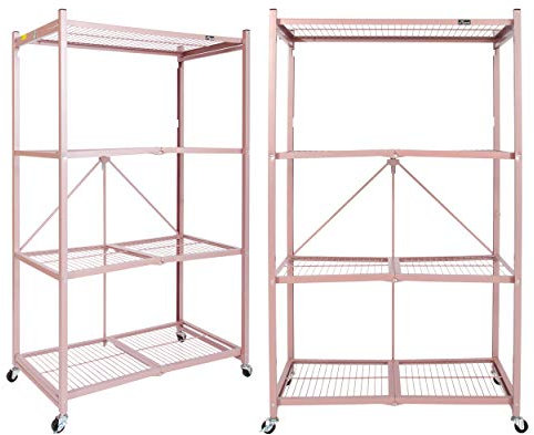 Origami Regal mit 4 Etagen, groß, faltbar, Metalldraht, Aufbewahrungsregal | vormontiert mit Rädern | hält bis zu 453,6 kg | 91,4 cm B x 53,3 cm T x 152,4 cm H | R5-Serie Roségold (2 Stück)