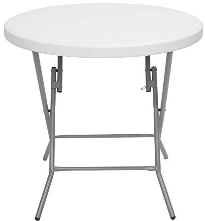 Bonnlo 32in Folding Round Table, Portable Plastic Coffee Card Dining Table | Camping Table for Kitchen or Outdoor Event, HDPE Foldable Top, Rust-proof Frame, White Granitev