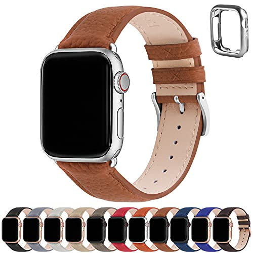 Fullmosa Correa para Apple Watch, Correas de Cuero Genuino Compatible con Apple Watch SE Series 8 Series 7/6/5/4/3/2/1/Se/Se2, Marrón + hebilla de Plata,38mm/40mm/41mm