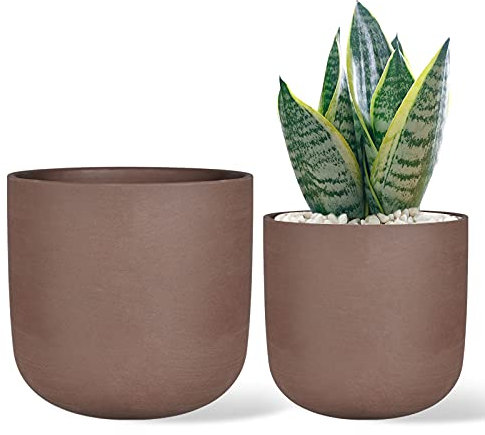 Thirtypot Lot de 2 Pots de Fleurs Ronds en Terre Cuite avec Drainage pour Plantes Grasses - Marron - 12 + 15 cm