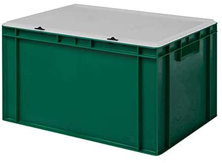 1a-TopStore Design Eurobox Stapelbox Lagerbehälter Kunststoffbox in 5 Farben und 16 Größen mit transparentem Deckel (matt) (grün, 60x40x33 cm)