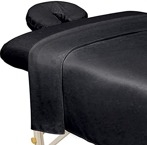 ForPro Professional Collection 3-teiliges Premium-Massagelaken-Set, Mikrofaser, schwarz, Ultraleicht, Flecken- und knitterfrei, inklusive Massage-Flachbett und Spannbetttuch und