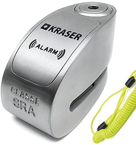 KRASER KR14S Bloccadisco Moto con Allarme 120dB, Omologato SRA, Doppia Fermatura ø14mm, Alta Sicurezza Antistrappo, Impermeabile, Filo Promemoria, Lucchetto Antifurto Moto Blocca Disco