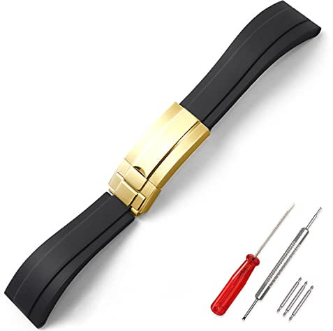CWYTTZQ 20 mm Gummi-Uhrenarmband für Rolex Herrenuhr, Zubehör schwarz und grün, Wassergeister, Outdoor-Sport, Silikonarmband, Armband (schwarze goldene Schnalle)