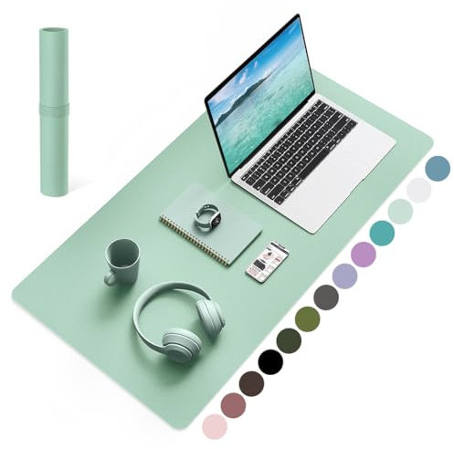 YSAGi Schreibtischunterlage, Mauspad mit Leder und Rutchfeste Wildleder, Multifunktionales Office Mousepad Laptop Schreibunterlage, Tisch-Schutz Unterlage für Büro/Home-Office (Hellgrün, 80x40cm)