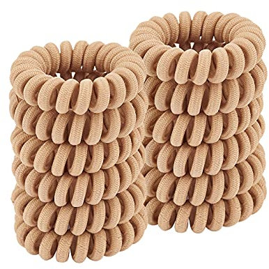 ZOUIQSS Spiralförmige Haargummis,Pferdeschwanzhalter,Telefonkabel,Haargummis für Frauen und Mädchen,spurlos,starker Halt,wasserfest,für alle Haartypen geeignet(Stoff beige, 12 Stück)