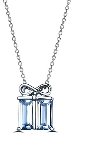 Halskette Damen Weißgold 750 Echtgold, Aquamarin-Halskette Anhänger Unendlichkeit mit Baguette-Aquamarin 1,21 ct