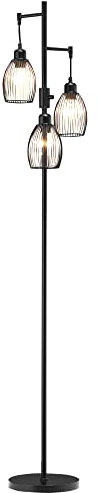 HOMCOM 3-Light Floor Lamp, 170cm Industrial Dimmable Standing Lamp with Steel Wire Cage Lampshades for Living Room, Bedroom, Dining Room, Study, Black