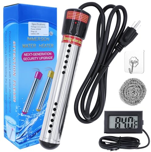 2000W Immersion Water Heater with 304 SS Guard & LCD Thermometer