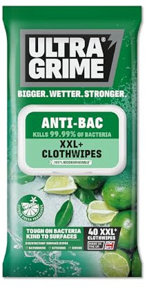 UltraGrime Antibacterial Wipes 40 Thick Large Wipe Pack - large wet wipes - cleaning wipes antibacterial - multi purpose wipes - antibacterial hand wipes industrial wipes toilet