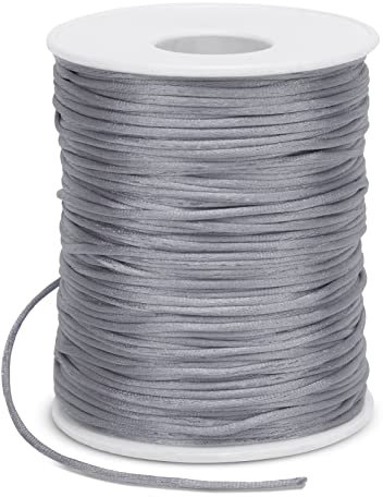 LEREATI Nylonschnur 1.5mm x 100m Perlenschnur Nylonfaden Schmuckband Satinschnur für Armbänder, Nylonband Schnur für Armbänder, Perlen Auffädeln, Chinesische Knotenkunst, Rattail (Grau)
