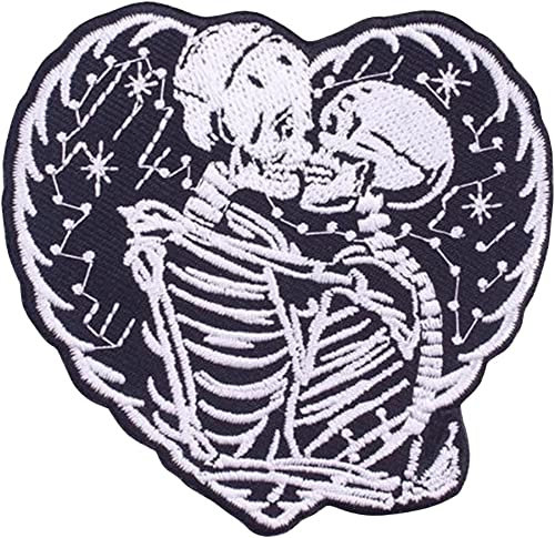 Punk Heart Skull Hug Patch Embroidered Applique Badge Iron On Sew On Emblem for Arts Crafts DIY Accessory Jackets, Clothing, Backpack
