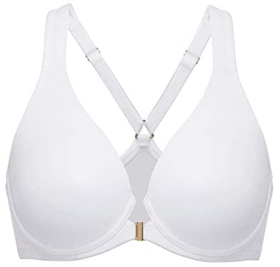 Delimira Women's Front Fastening Bras Seamless Unlined Racer Back Plus Size Underwired Plunge Bra White 38E