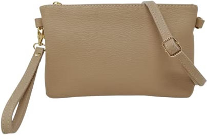 Mauro Pelletteria Pochette Donna con Tracolla Borsa Clutch Donna Elegante in Pelle Morbida Made in Italy Borsa da Polso Modello Mya Beige Sabbia