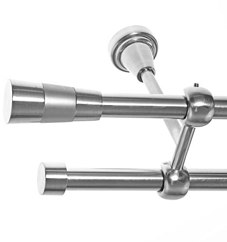 BASIT Gardinenstange I Edelstahl Look Metall Ø 16mm I Vorhangstange I Gardinenstangenset I Deckenbefestigung I 2 läufig mit Deckenmontage I Kegel I Länge 120 cm I Design D24 E11 E16