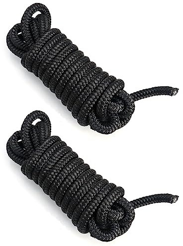 QWORK Cuerda Nautica de Amarre, Cuerdas multipropósito, Cuerdas para Barco, Yate, 10mm x 4.5m, 2 Pieza, Negro