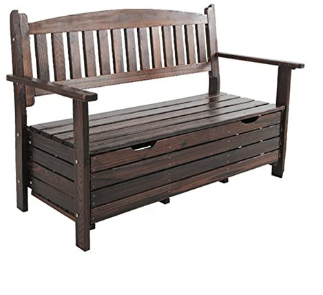CLoxks garden patio bench Outdoor Bench Balcony Wooden Carbonized Storage Bench Retro Outdoor Leisure Furniture with Backrest and Handrails for Courtyard Porch Terrace Garden Outside seat armchair