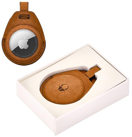 DONBOLSO Airtag Apple Tag Case Porte-clés en cuir marron de qualité avec logo cousu de la marque Ajustement parfait Ajustement sécurisé