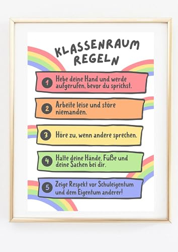 Din A4 Kunstdruck ohne Rahmen - Klassenraum Regeln Klassenzimmer Klasse Grundschule Motivation Schule Lehrer - Bild Poster Druck