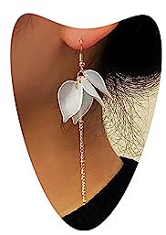 TseenYi Orecchini A Fiore In Acrilico Boho Orecchini A Catena Con Nappe Lunghe D'oro Orecchini A Pendente Con Fiori Bianchi Orecchini A Catena Vintage Orecchini A Gancio Floreali Gioielli Per Donne
