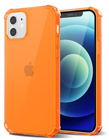 Svanove for iPhone 12 Mini Case Clear, Neon Bright Vibrant Color, Transparent Jelly Protective Silicone Phone Case Design for Women Girly Cute, Thin Slim Fit Soft Flexible TPU Bumper, Neon Orange
