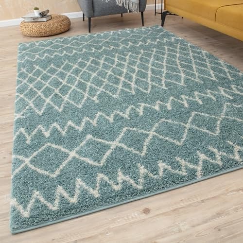THE RUGS Modern Moroccan Design Living Room and Bedroom Rugs, Non-Shedding & Easy Care (Tangier Duck Egg Blue/Ivory, 60x110 cm)