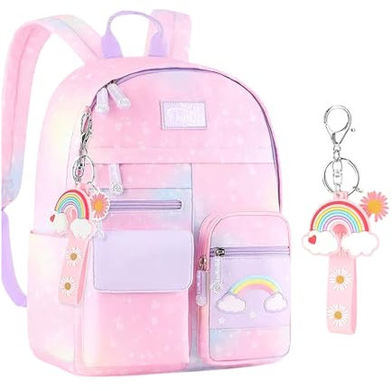 Copbopwn Schultaschen für Mädchen Rucksack für Mädchen Niedlicher Rucksack Kinderrucksack Mädchen Schulrucksack mit Anhänger,Schultaschen Kawaii Rucksack für Schule Mädchen Teens Elementary (rosa)