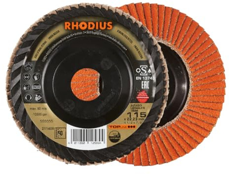 RHODIUS TOPline JUMBO LONGLIFE TRIM Fächerschleifscheibe 115 x 22,23 mm K40 10 Stk
