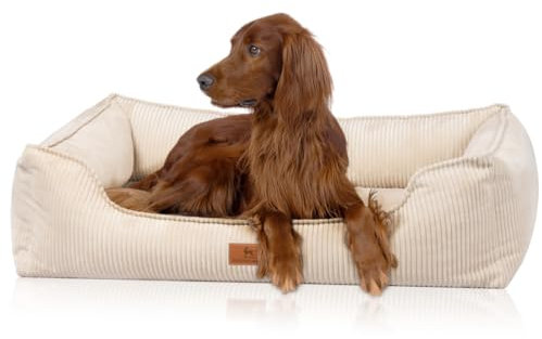 Knuffelwuff orthopädisches Hundebett aus Cord mit Handwebcharakter Nunavut XL 105 x 75cm Beige - Abnehmbarer Bezug - waschbar - für große, mittelgroße und kleine Hunde