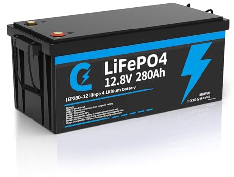 Lifepo4 Lithium-Akku 280Ah 12V mit 15.000 Tiefenladungszyklen und Batteriemanagementschutz, Lithium Batterie 12,8V 280Ah für mehr als 10 Jahre Geeignet für Wohnmobilen, Golfwagen (12.8V/280AH)