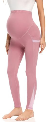 Gowjog Umstandsleggings Damen Blickdicht Hohe Taille Umstandshose Elastisch Schwangerschaftsleggings Umstandsmode Elastisch Leggings für Schwangerschaft Mutterschaftsleggings aus Mesh (Russet-rot,M)