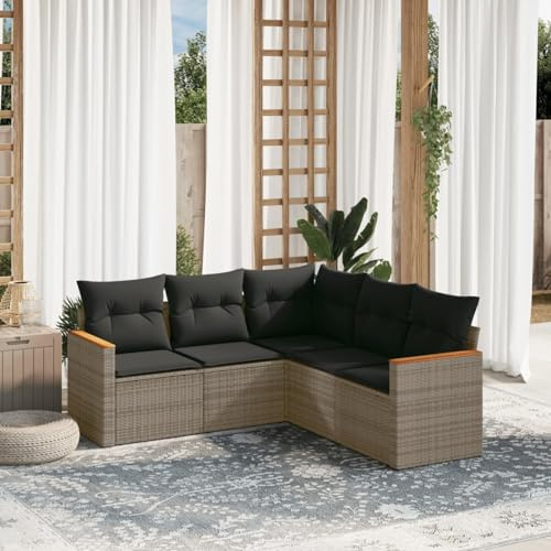 Festnight Balkon Ecklounge mit Stauraum Gartenlounge Klein Balkon Lounge Rattan Sofa Garten Lounge Sofa Outdoor Sitzecke Balkon Loungemöbel Gartensofa Ecksofa Balkonmöbel Rattansofa Couch