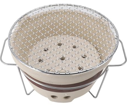 Barbecue au charbon de bois japonais, poêle à charbon d'argile, poêle à barbecue portable Poêle à argile Poterie Poterie Barbecue avec filet de gril Support de barbecue pour intérieur, arrière-cour