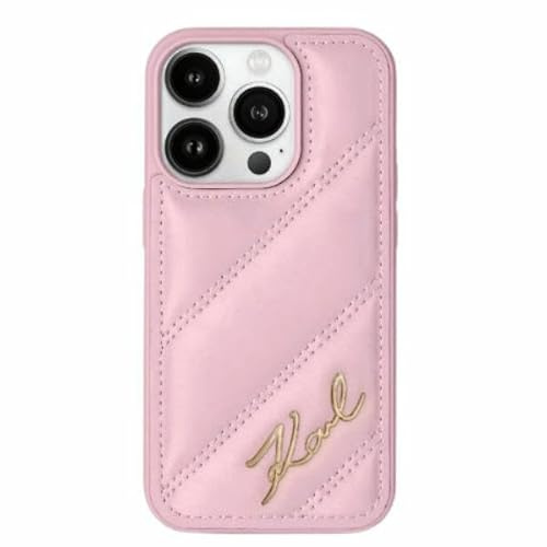 CG MOBILE Karl Lagerfeld KLHCP15XPQDSMGP Hülle für iPhone 15 Pro Max 6.7 Rosa hardcase Diagonal Quilted Script