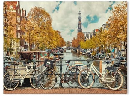 BEAYODKP Malen Nach Zahlen Kits,Fahrräder an der Amstel in Amsterdam,Malen Nach Zahlen Für Erwachsene Und Kinder DIY Ölgemälde Geschenk-Kits（40x50cm） 15.7x19.6 Zoll-669