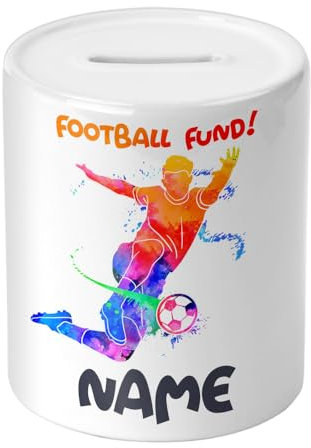 Personalised - FOOTBALL Fund - Money Saving Box - Piggy Bank - Gift for Football Fans - Kids Boys or Girls