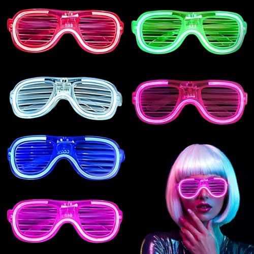 6Pcs Neon Party Glasses,LED Light up Glasses Flashing Glow Sunlasses,Luminous Shutter Rave Glasses for Kids Adults 80s 90s Discos Party Concert Halloween New Years Eve Xmas Party Bag Filles(6 Color)
