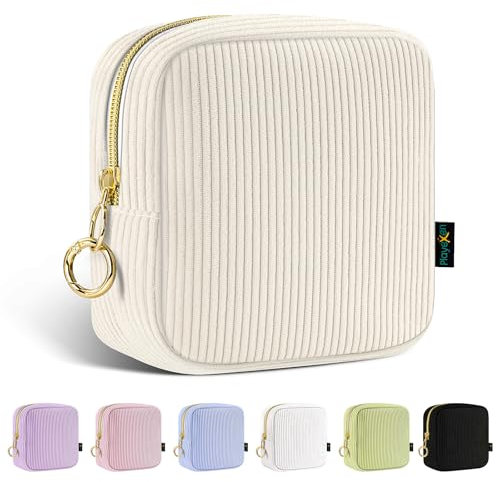 Klein Kosmetiktasche Damen Mini Make up Tasche Schminktasche Cord Kleine für Handtasche Frauen Kulturbeutel Tragbare Reise-Kulturtasche für Toilettenartikel mit Reißverschluss Organizer(Beige)