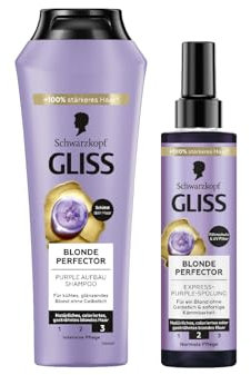 Gliss Blonde Perfector Purple Shampoo (250 ml) & Express-Purple-Spülung (200 ml) Mit Anti-Gelbstich-Effekt, Haarspülung zum Sprühen Mit Föhnschutz