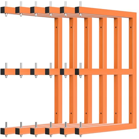 Holzregal Wandhalterung, Holzlagerregal, robuste Holzregale mit 9-Ebenen-System, 898 kg, robust, Garagenholz-Organizer, orangefarbene Holzregale für Innen- und Außenbereich, 6er-Pack
