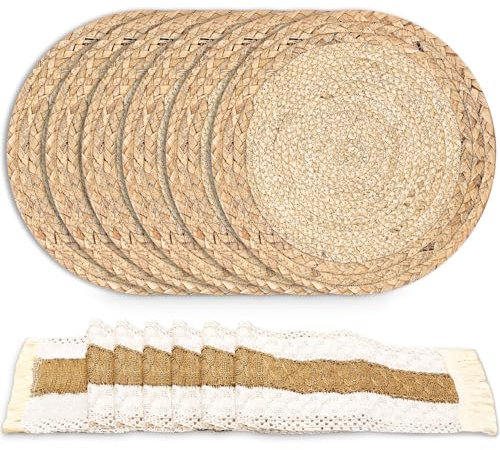 Zaxiva Juego de Manteles Individuales Boho de 6, Tapetes Salvamanteles Tejidos a Mano de Colores Tela Arpillera Natural con Borla, para Bodas en Granjas, Decoración de Mesas de Comedor, Cocina Casera