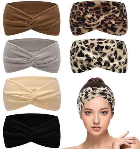 ViEinkaufen 6 Pcs Headbands for Women's Hair, Leopard Elastic Head Bands | Wide Soft Ladies Headband Boho Fashion Knotted Hair Bands Hair Accessories for Women