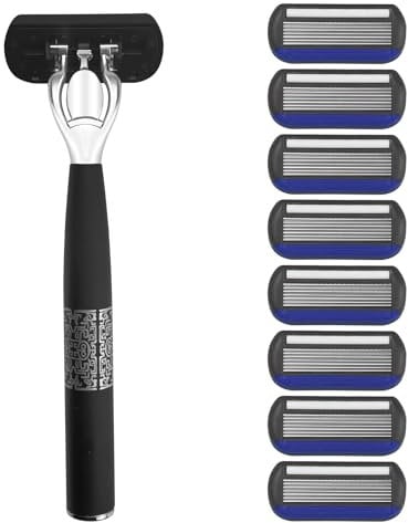 Zeripikfoasp Maquinilla de Afeitar Hombre, Maquinilla de Afeitar para Hombre de 7 Hojas, Mango Ergonómcico con 8 Cuchillas de Afeitar de Recambio, Afeitado Cómodo, Regalo para Hombres