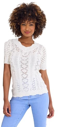 Joe Browns Womens Lightweight Short Sleeve Patterned Knit Jumper Sweater, Cream, 12 UK