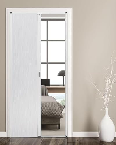 ENHEN Falttür Weiße Falttür in Sondergröße - Zellstoff und Aluminiumrahmen, Falttüren für Schranktüren Ohne Bohren, Temporäre Schiebetür Als Raumteiler(47x80in(119.4x203.2cm))