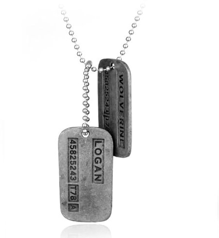 Wolverine Logan doppelseitige Erkennungsmarken an 50,8 cm Kette für Kostüm, Cosplay, Requisite, Edelstahl, Militär-Erkennungsmarken